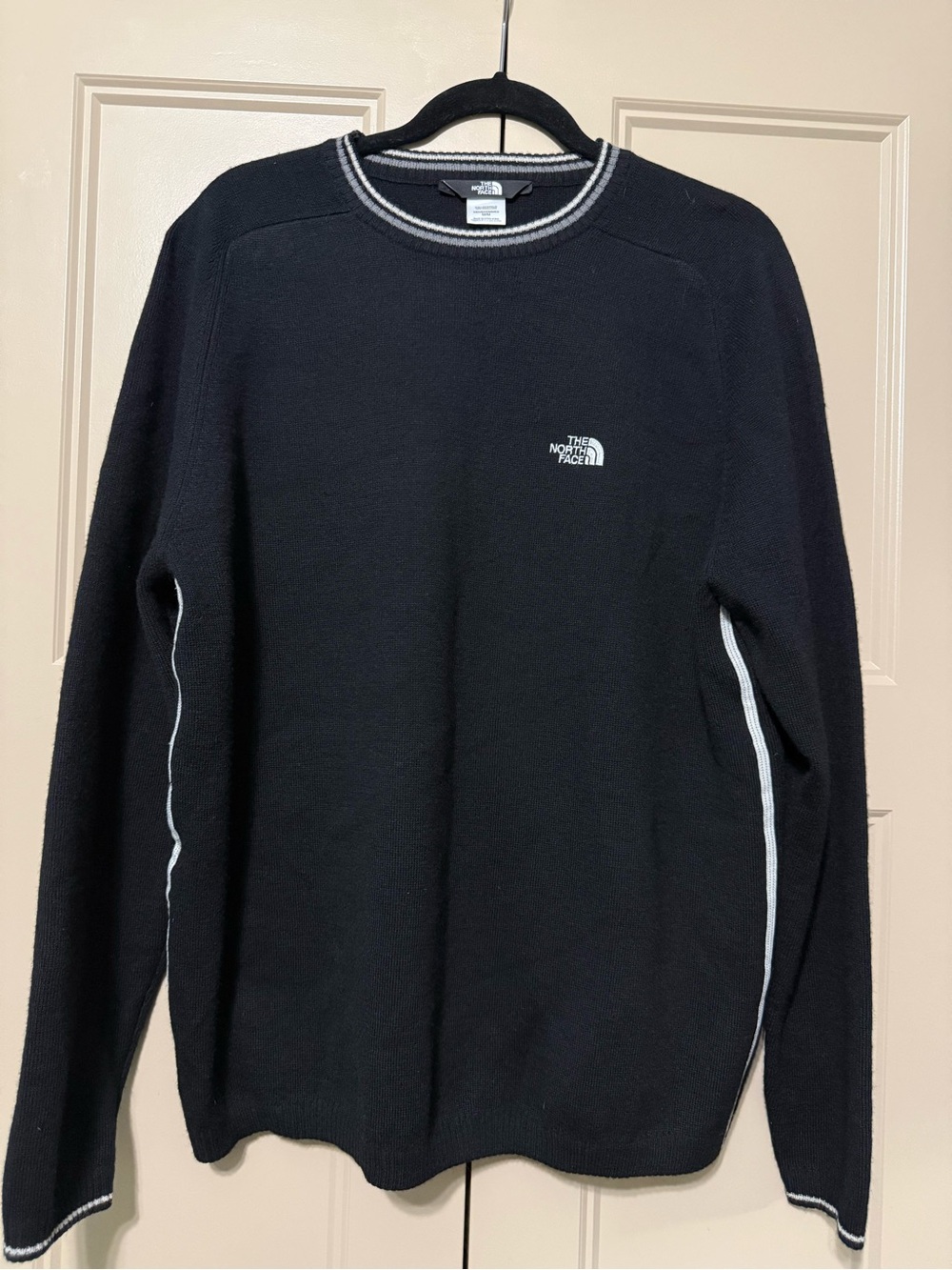 The North Face Black Wool Crewneck Sweater with White Trim